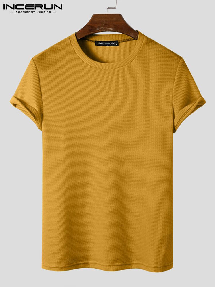 Massiv Stickad Rund Hals För Män Slim Fit Kortärmad T-shirt