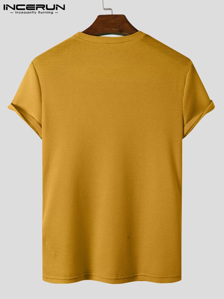 Massiv Stickad Rund Hals För Män Slim Fit Kortärmad T-shirt