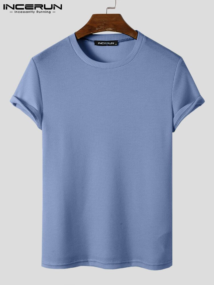 Massiv Stickad Rund Hals För Män Slim Fit Kortärmad T-shirt