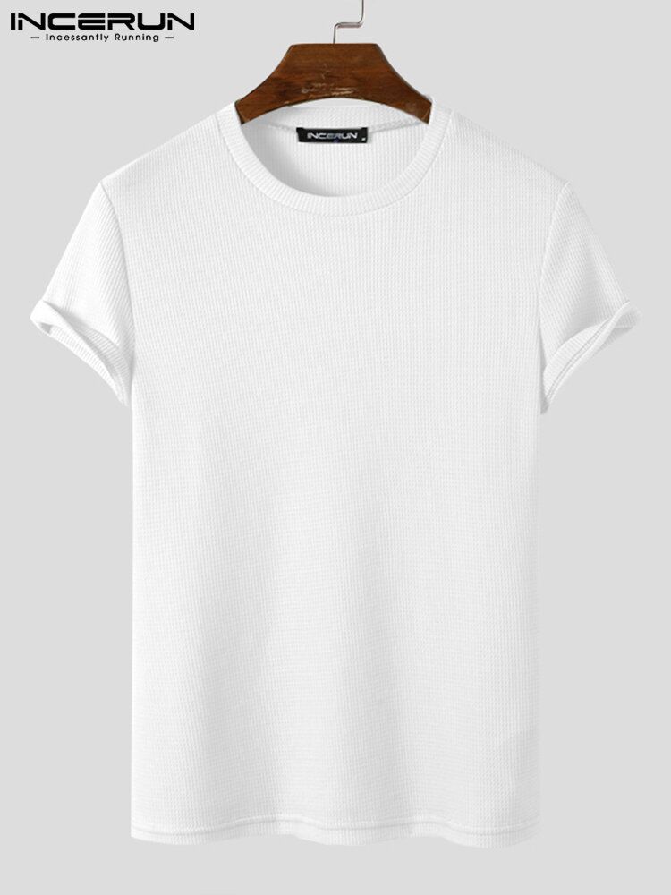 Massiv Stickad Rund Hals För Män Slim Fit Kortärmad T-shirt