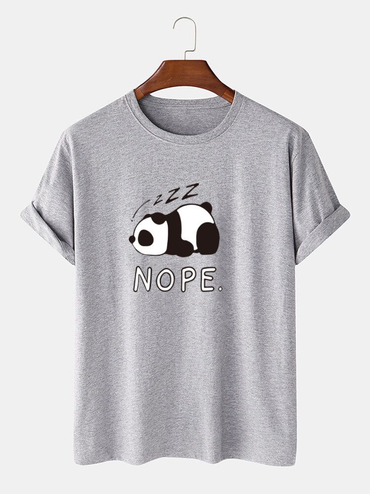 Nope Pandatryck För Män 100% Bomull Lös Casual Kortärmad T-shirt