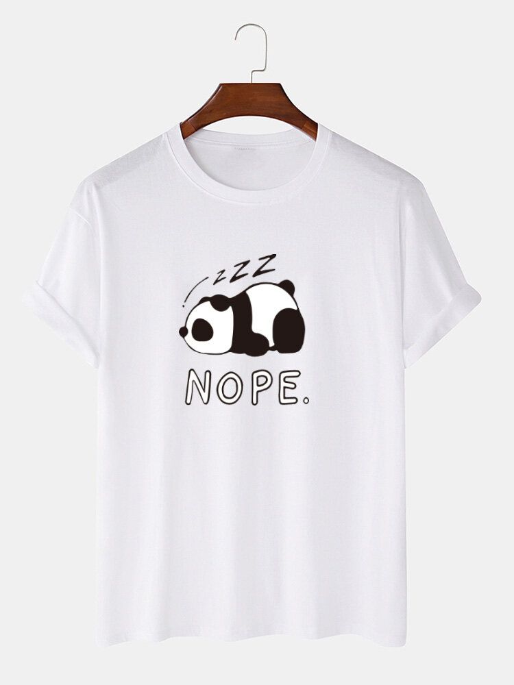 Nope Pandatryck För Män 100% Bomull Lös Casual Kortärmad T-shirt