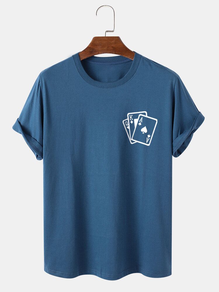 Pokerbrösttryck För Män 100% Bomull Casual Kortärmad T-shirt