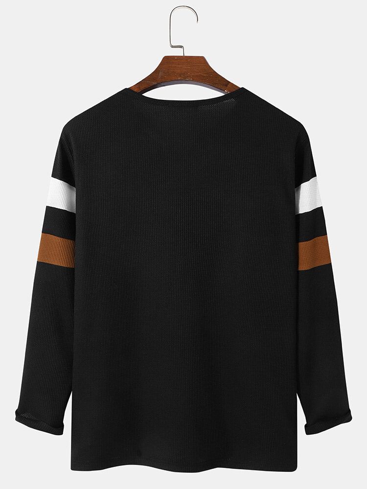 Randig Tröja För Män Med Knäppning Med Hackkrage Patchwork Henley T-shirt