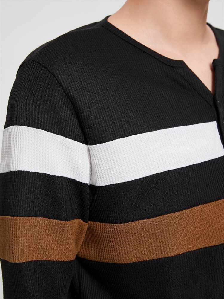 Randig Tröja För Män Med Knäppning Med Hackkrage Patchwork Henley T-shirt