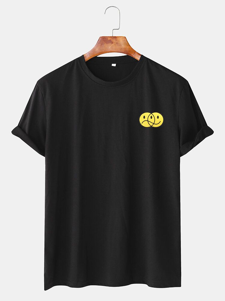 Roliga Emojistryck För Män Med O-ringad Kortärmad Casual T-shirts