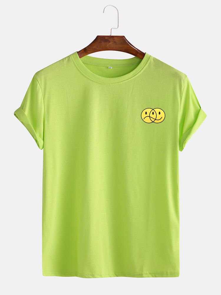 Roliga Emojistryck För Män Med O-ringad Kortärmad Casual T-shirts