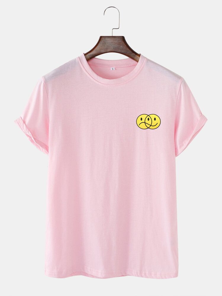 Roliga Emojistryck För Män Med O-ringad Kortärmad Casual T-shirts