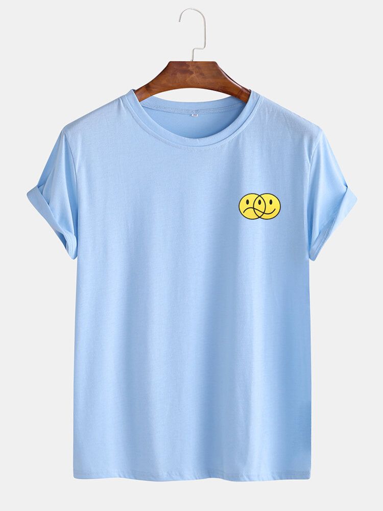 Roliga Emojistryck För Män Med O-ringad Kortärmad Casual T-shirts