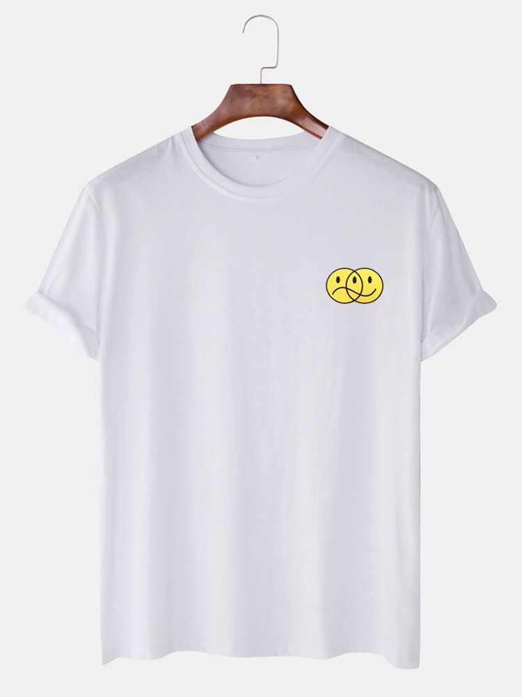 Roliga Emojistryck För Män Med O-ringad Kortärmad Casual T-shirts