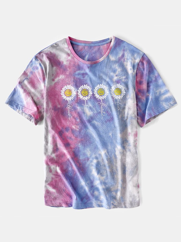 Små Blommönster För Män Tie Dye Rundhalsad Kortärmad T-shirt