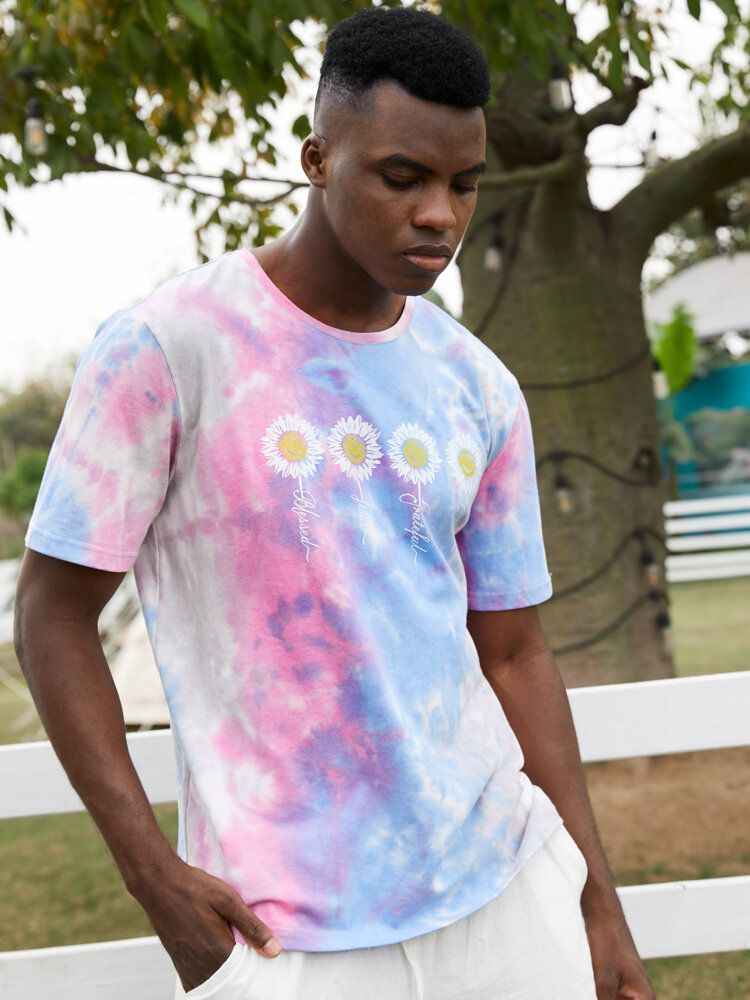 Små Blommönster För Män Tie Dye Rundhalsad Kortärmad T-shirt