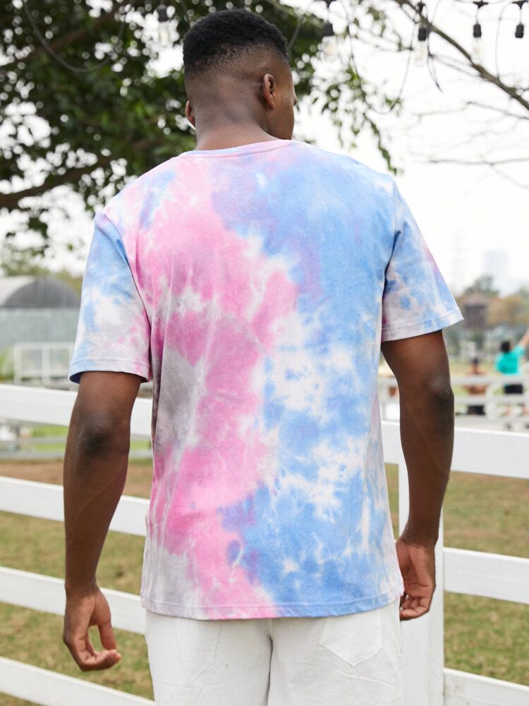 Små Blommönster För Män Tie Dye Rundhalsad Kortärmad T-shirt