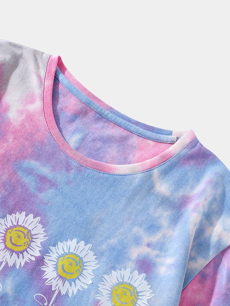 Små Blommönster För Män Tie Dye Rundhalsad Kortärmad T-shirt