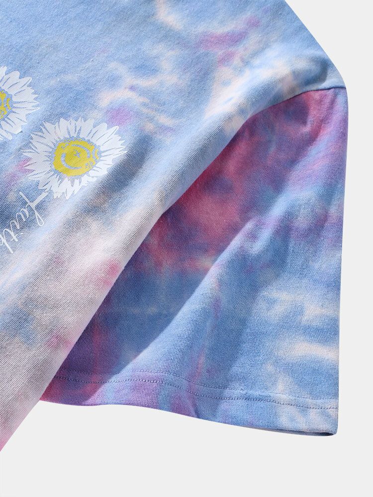 Små Blommönster För Män Tie Dye Rundhalsad Kortärmad T-shirt