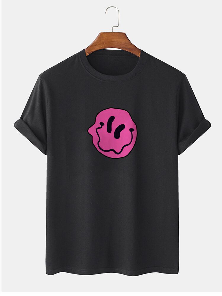 Smile Emojis 100% Bomull För Män Tryck Rundhalsad Kortärmade T-shirts