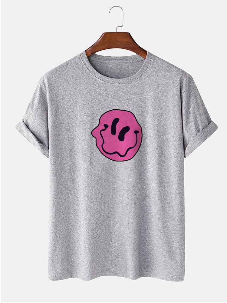 Smile Emojis 100% Bomull För Män Tryck Rundhalsad Kortärmade T-shirts