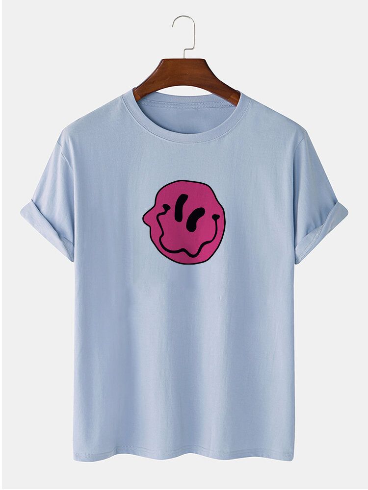 Smile Emojis 100% Bomull För Män Tryck Rundhalsad Kortärmade T-shirts