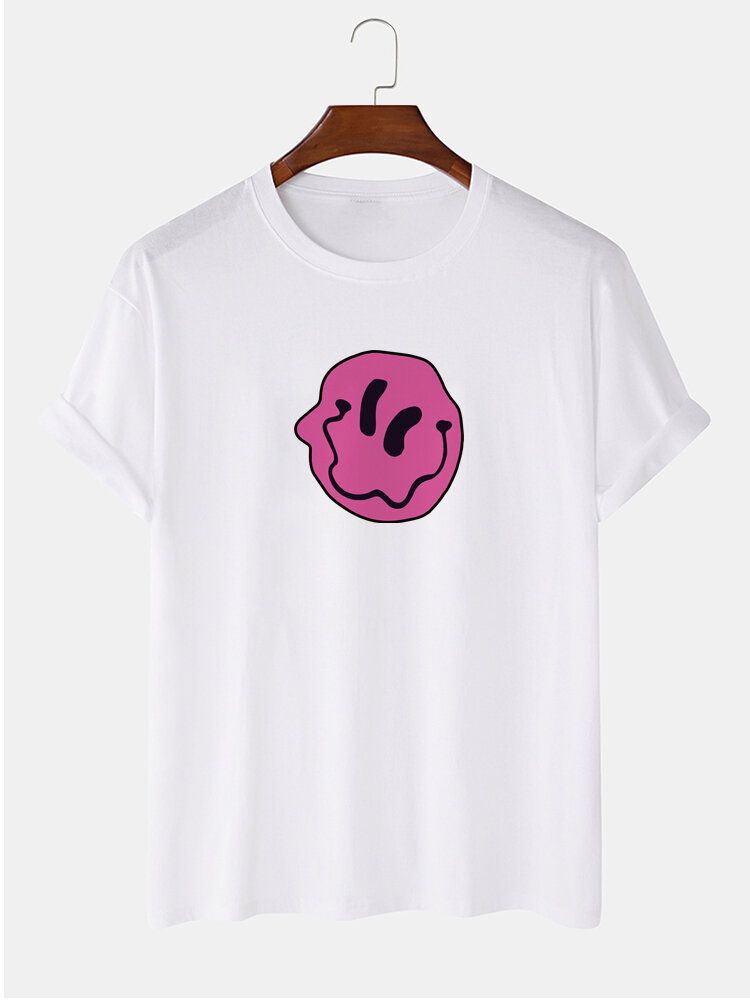 Smile Emojis 100% Bomull För Män Tryck Rundhalsad Kortärmade T-shirts