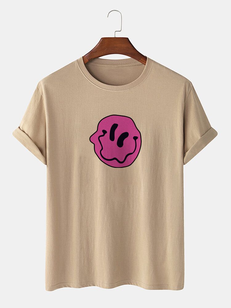 Smile Emojis 100% Bomull För Män Tryck Rundhalsad Kortärmade T-shirts