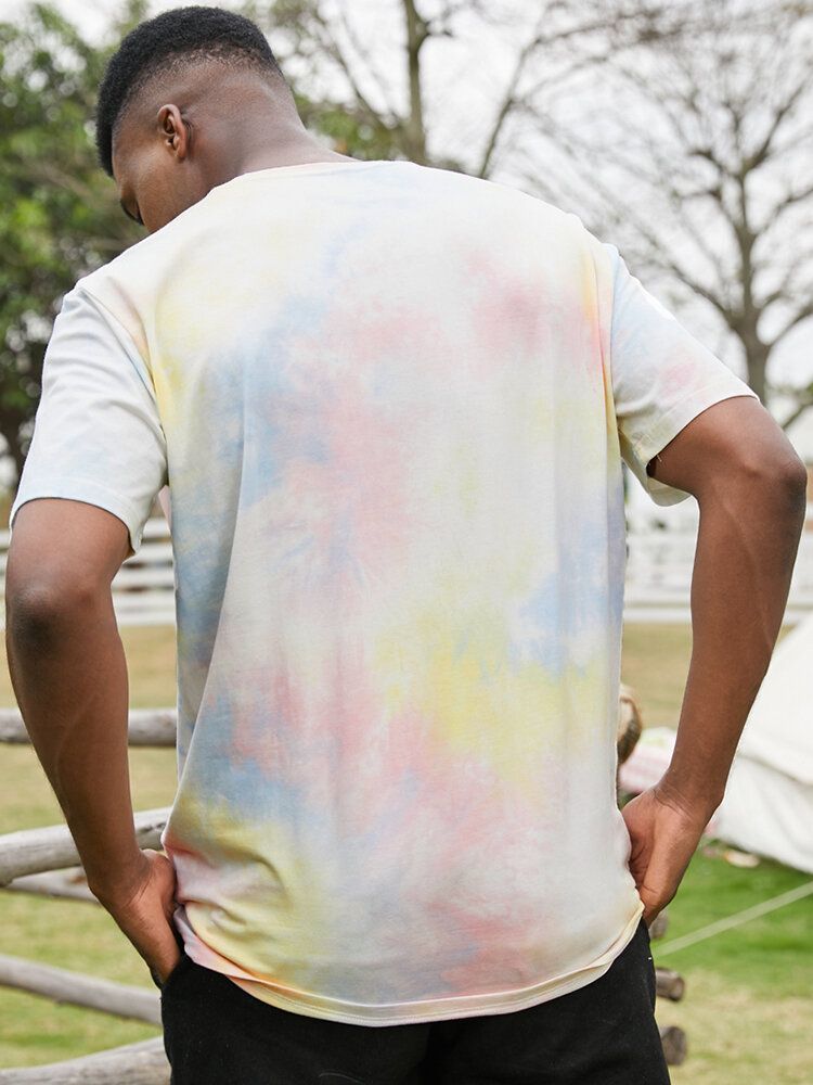 Smile För Män Tecknat Blomtryck Tie Dye T-shirts Med Korta Ärmar I Bomull