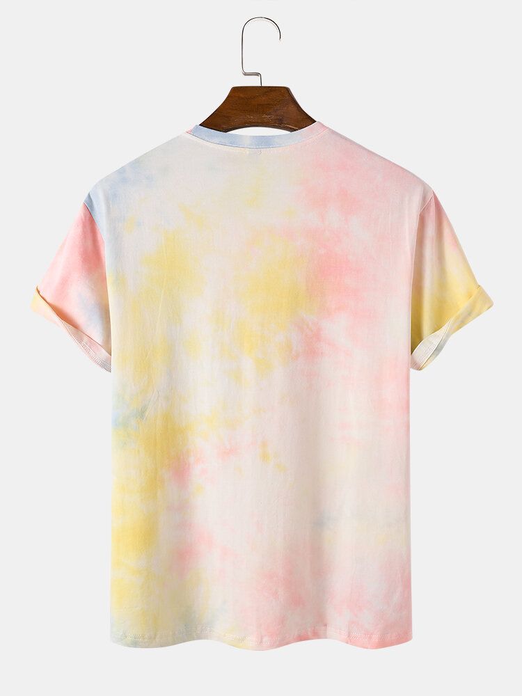 Smile För Män Tecknat Blomtryck Tie Dye T-shirts Med Korta Ärmar I Bomull