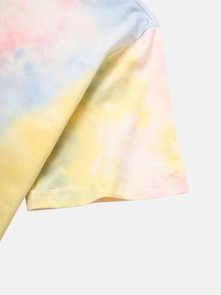 Smile För Män Tecknat Blomtryck Tie Dye T-shirts Med Korta Ärmar I Bomull