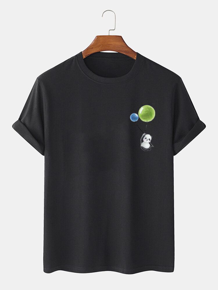 Söt Tecknad Panda För Män Tryckt 00% Bomull Kortärmade T-shirts