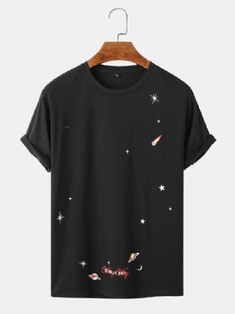 Space Element Print O-ringad 100% Bomull Kortärmad T-shirt För Män