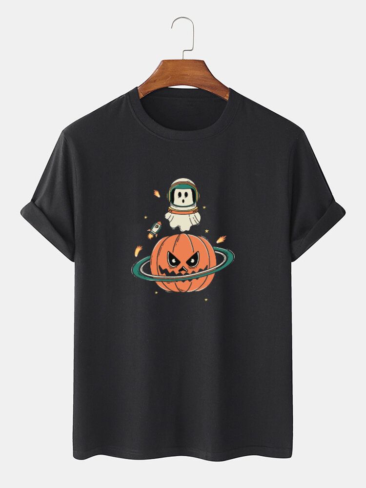 T-shirts Med Kort Ärm 100% Bomull För Män Halloween Pumpatryck