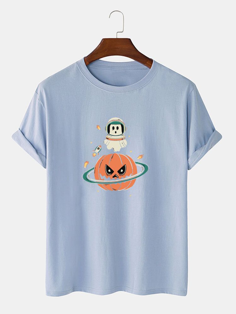 T-shirts Med Kort Ärm 100% Bomull För Män Halloween Pumpatryck