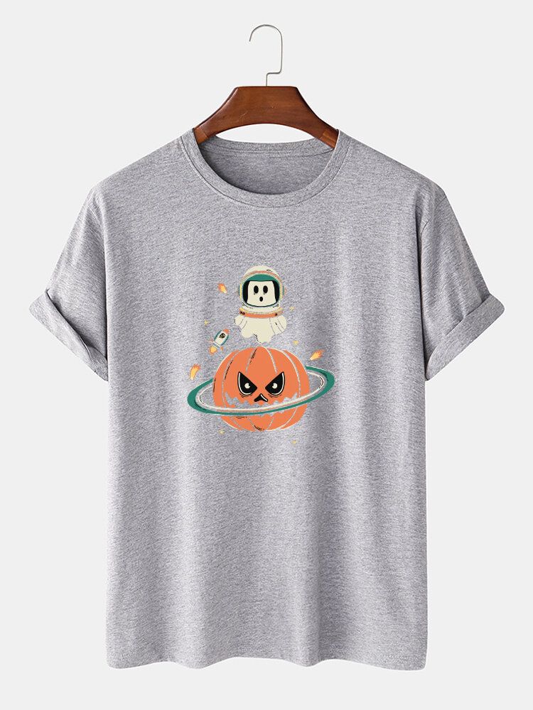 T-shirts Med Kort Ärm 100% Bomull För Män Halloween Pumpatryck