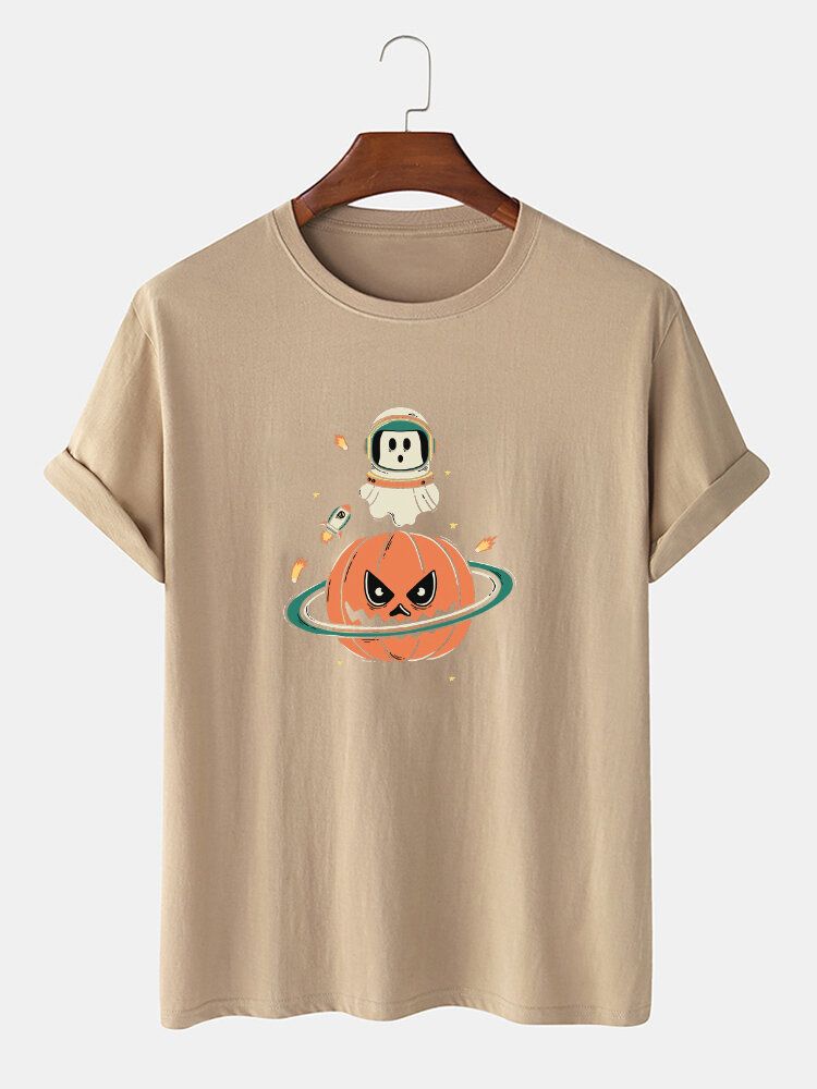 T-shirts Med Kort Ärm 100% Bomull För Män Halloween Pumpatryck