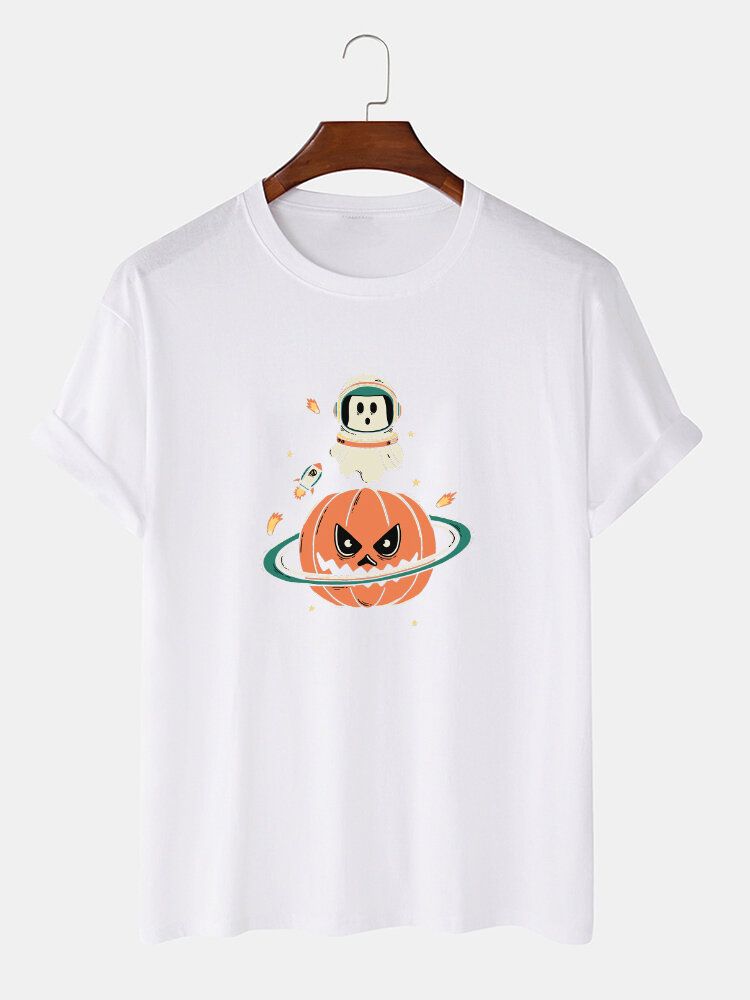 T-shirts Med Kort Ärm 100% Bomull För Män Halloween Pumpatryck