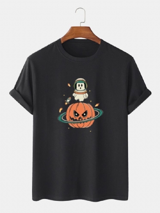 T-shirts Med Kort Ärm 100% Bomull För Män Halloween Pumpatryck