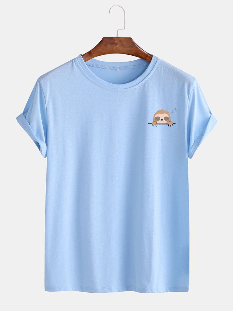 Tecknad Sengångare För Män Enfärgad Kortärmad Casual T-shirt