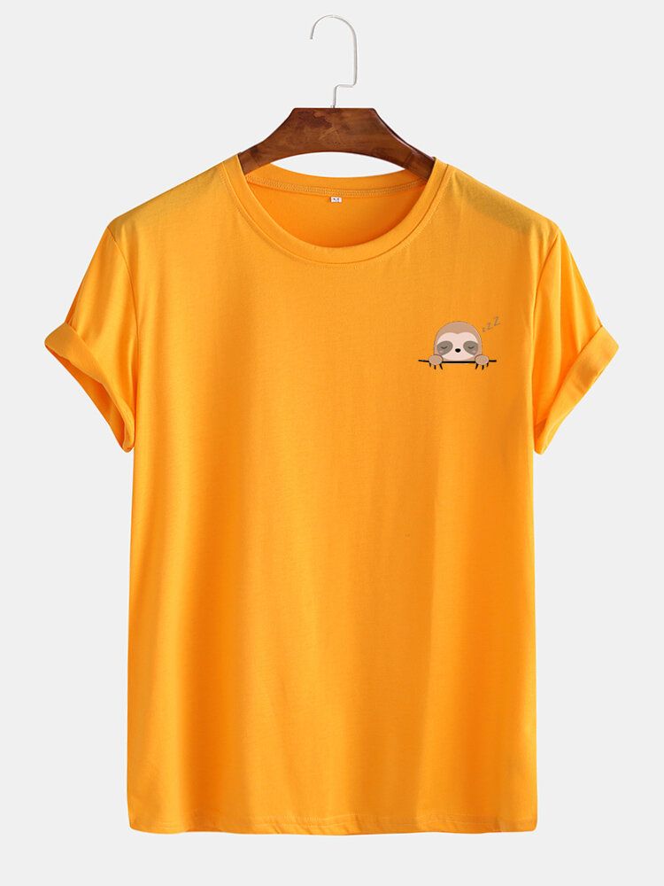 Tecknad Sengångare För Män Enfärgad Kortärmad Casual T-shirt