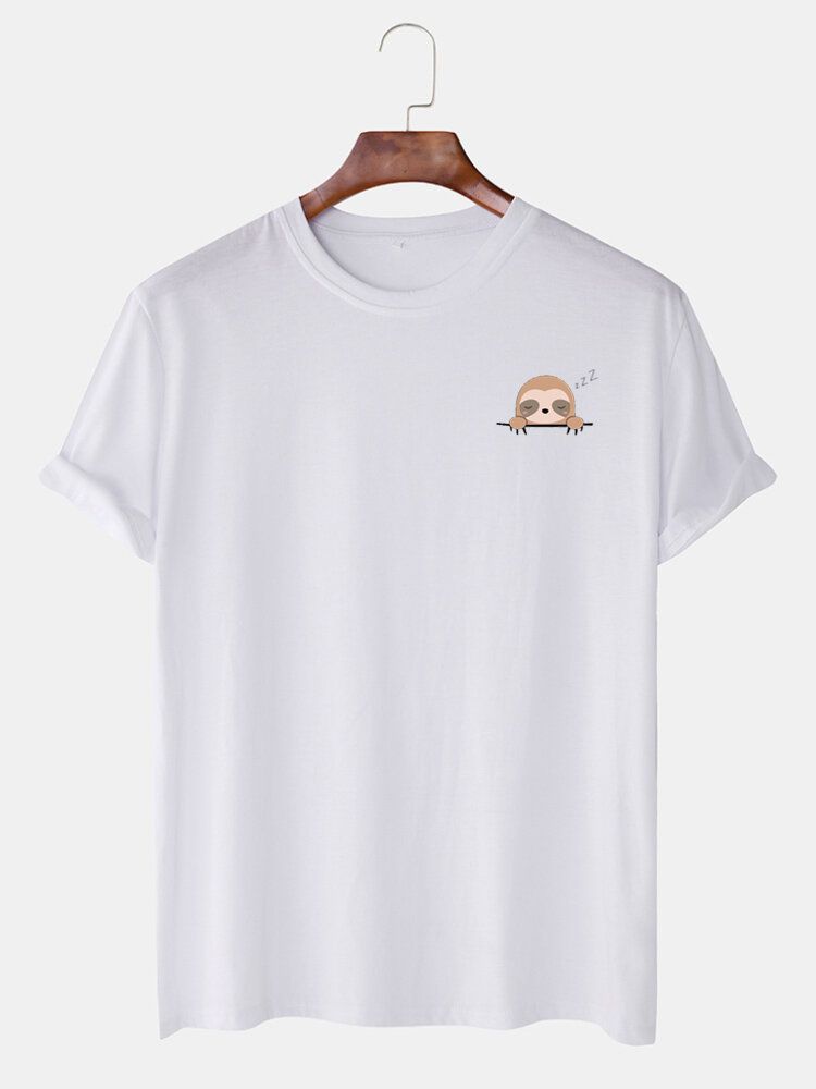 Tecknad Sengångare För Män Enfärgad Kortärmad Casual T-shirt