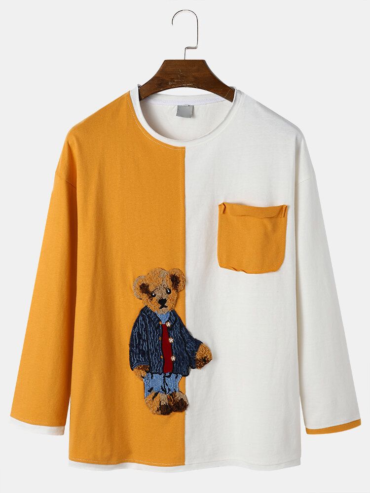 Teddy T-shirt För Män Med Tecknad Filmtryckt Preppy Youngster Patchwork Top T-shirt