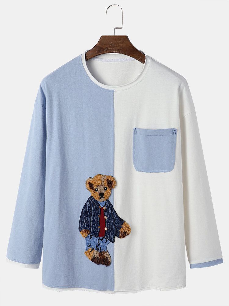 Teddy T-shirt För Män Med Tecknad Filmtryckt Preppy Youngster Patchwork Top T-shirt