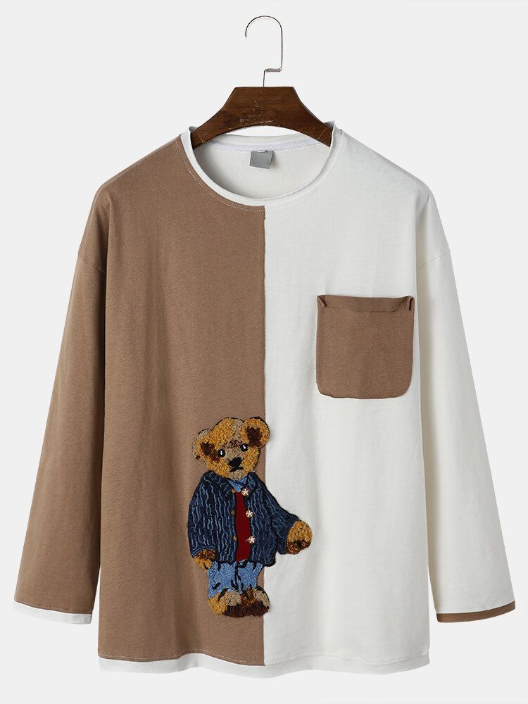 Teddy T-shirt För Män Med Tecknad Filmtryckt Preppy Youngster Patchwork Top T-shirt