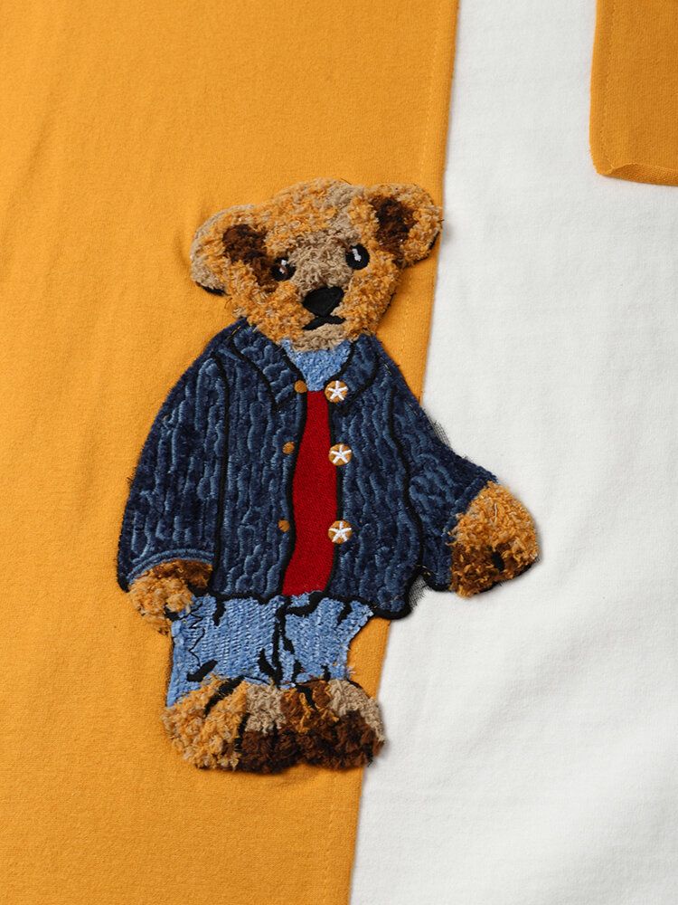 Teddy T-shirt För Män Med Tecknad Filmtryckt Preppy Youngster Patchwork Top T-shirt