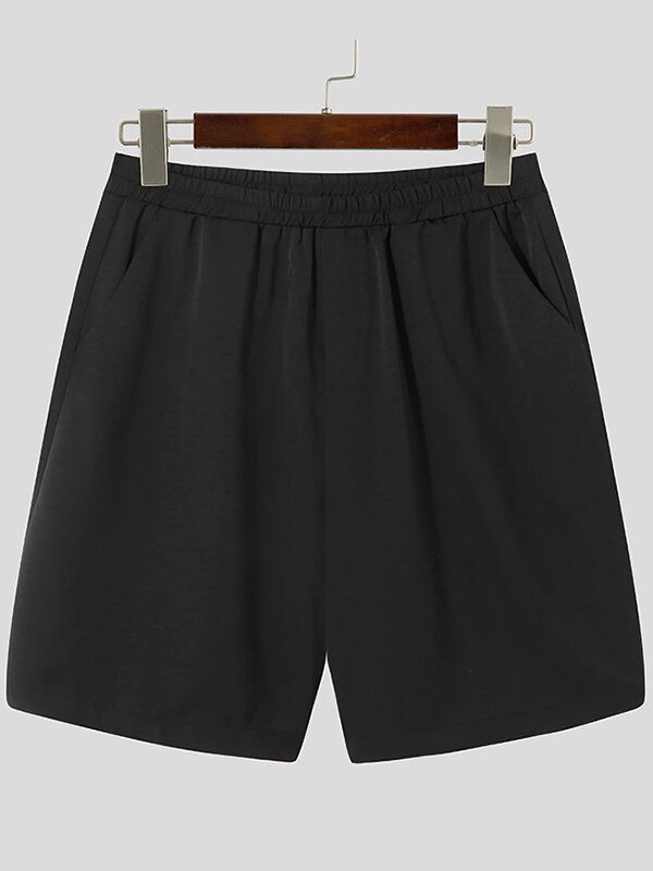 Herr Solid Button Casual Mid-sleeve Shorts Set