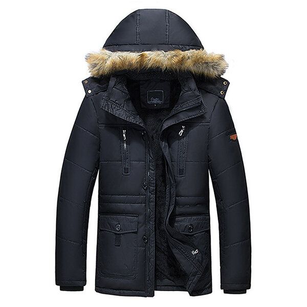 Män Vinter Wark Tjock Fleece Varm Lurvig Hood Outdoor Jacka Parkas