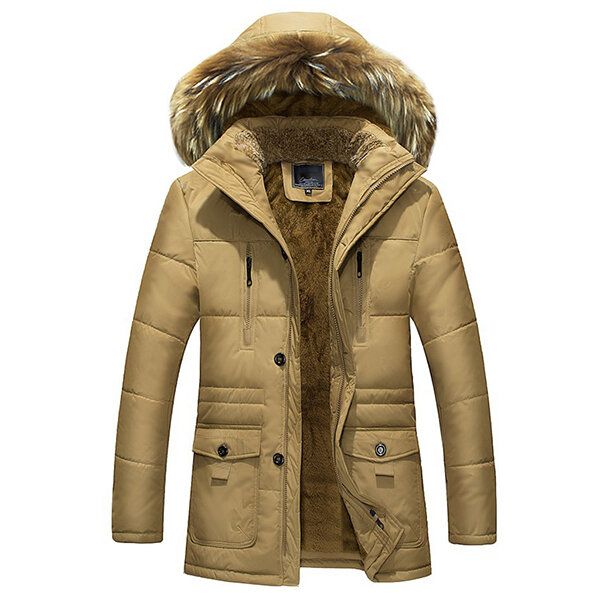 Män Vinter Wark Tjock Fleece Varm Lurvig Hood Outdoor Jacka Parkas