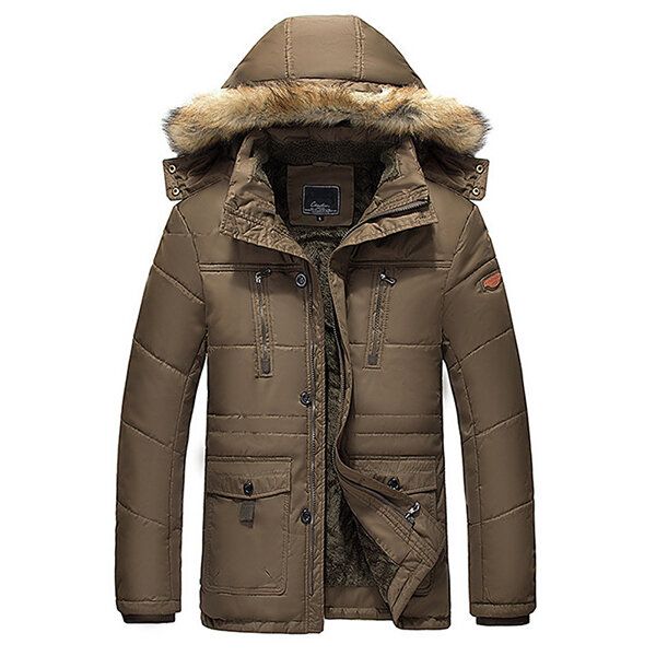 Män Vinter Wark Tjock Fleece Varm Lurvig Hood Outdoor Jacka Parkas