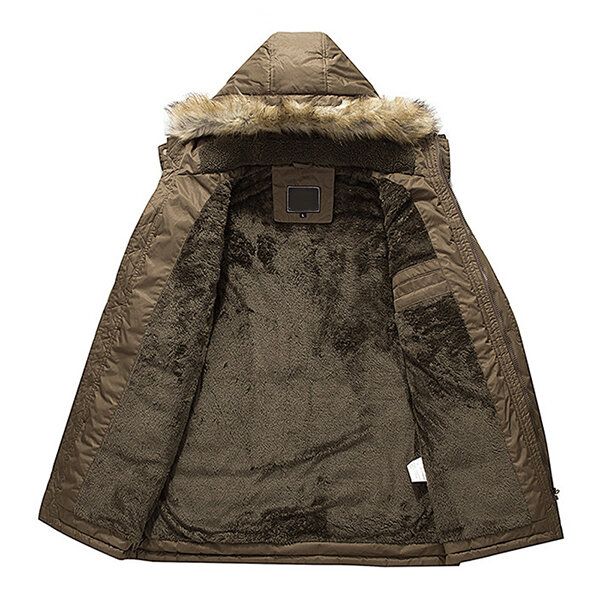 Män Vinter Wark Tjock Fleece Varm Lurvig Hood Outdoor Jacka Parkas