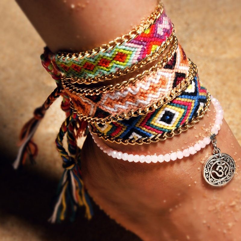 Etniska Dubbla Lager Ankelband Beach Retro Weaving Dam Anklet