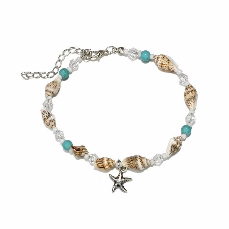 Retro Conch Beaded Yoga Anklet Alloy Sea Star Skor För Kvinnor Handgjord Anklet