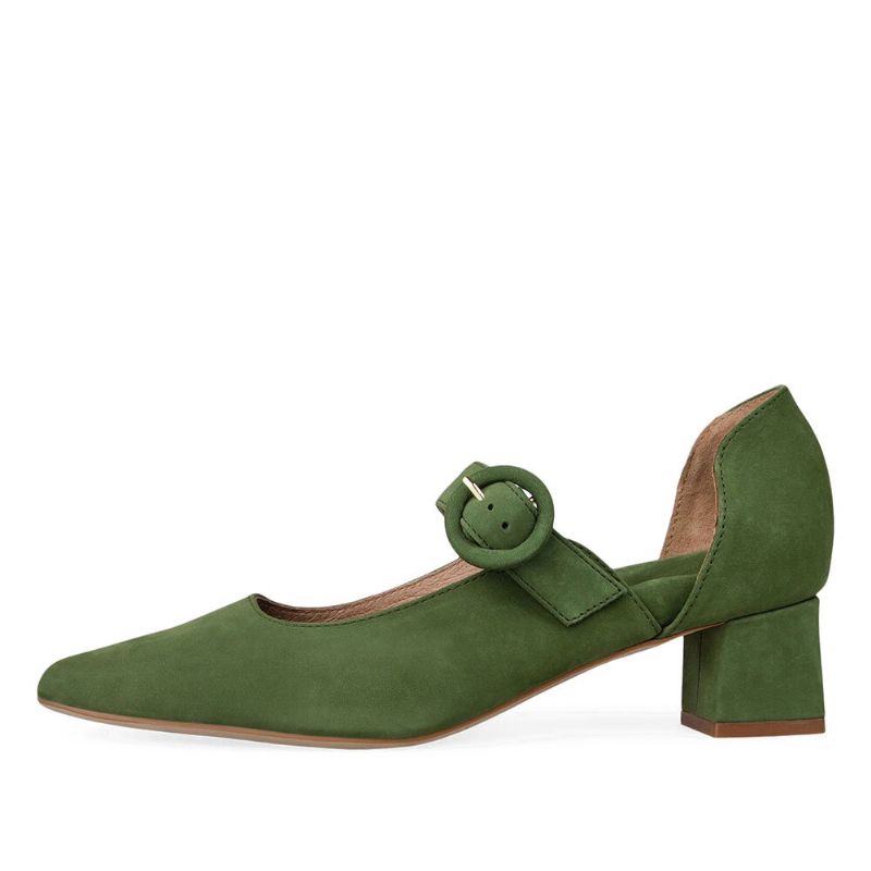 Dam Elegant Spetsad Tå Enfärgad Ankel Spänne Rem Slip On Chunky Heel Pumps